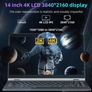 ZWYING Laptop【MS 2019 Office & Win 11 Pro】 14 inch 4K （3840 * 2160） All Metal 2 in 1 360° Convertible Laptop with Touchscreen 12th Alder Lake-N95 (up to3.4GHz) DDR5 12GB/960GB SSD Tablet Notebook PC