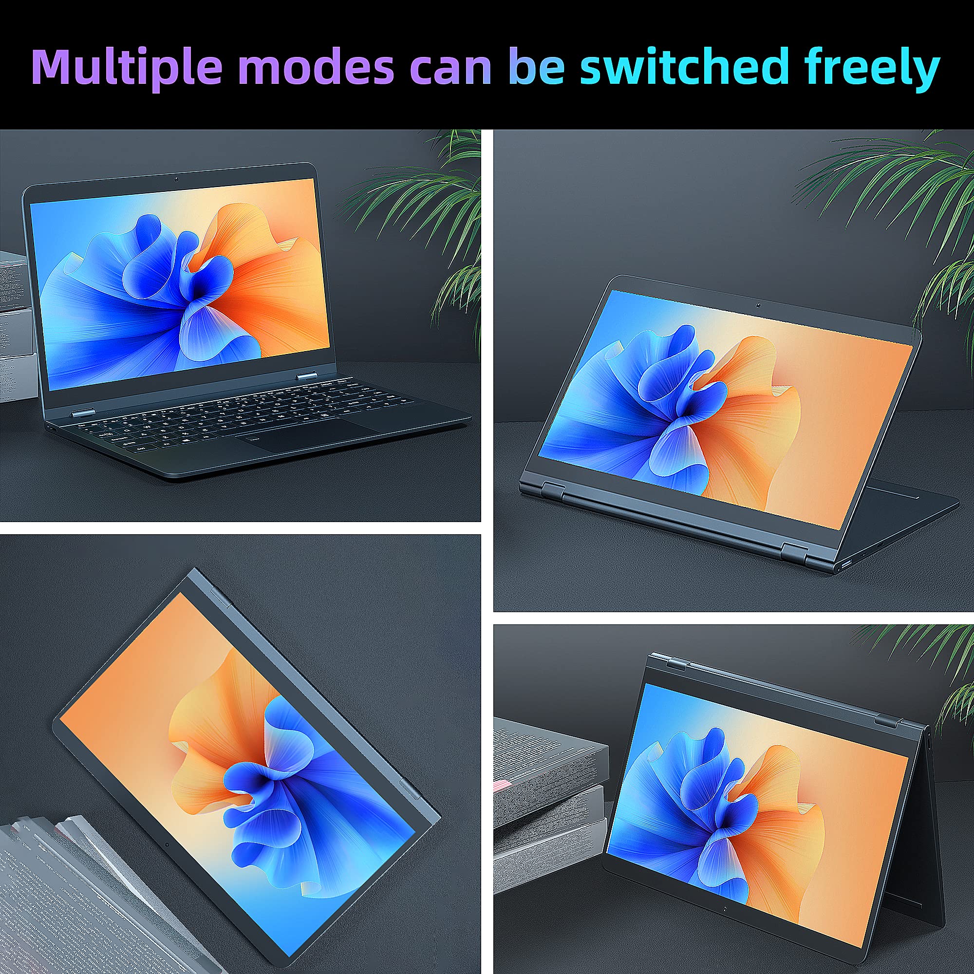 ZWYING Laptop【MS 2019 Office & Win 11 Pro】 14 inch 4K （3840 * 2160） All Metal 2 in 1 360° Convertible Laptop with Touchscreen 12th Alder Lake-N95 (up to3.4GHz) DDR5 12GB/960GB SSD Tablet Notebook PC