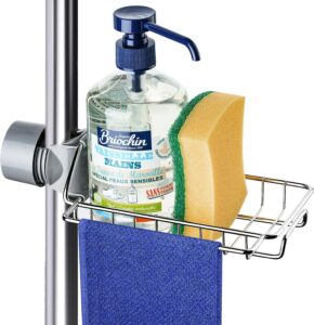 paracity sponge holder for kitchen sink, over faucet kitchen sink organizer, stainless steel sink caddy with towel rack, faucet rack for kitchen sink only available for 0.75-1.1 in