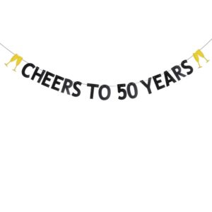 weiandbo black glitter cheers to 50 years banner,pre-strung,50 years old 50th birthday party / 50th wedding anniversary party decorations bunting sign backdrops supplies,cheers to 50 years