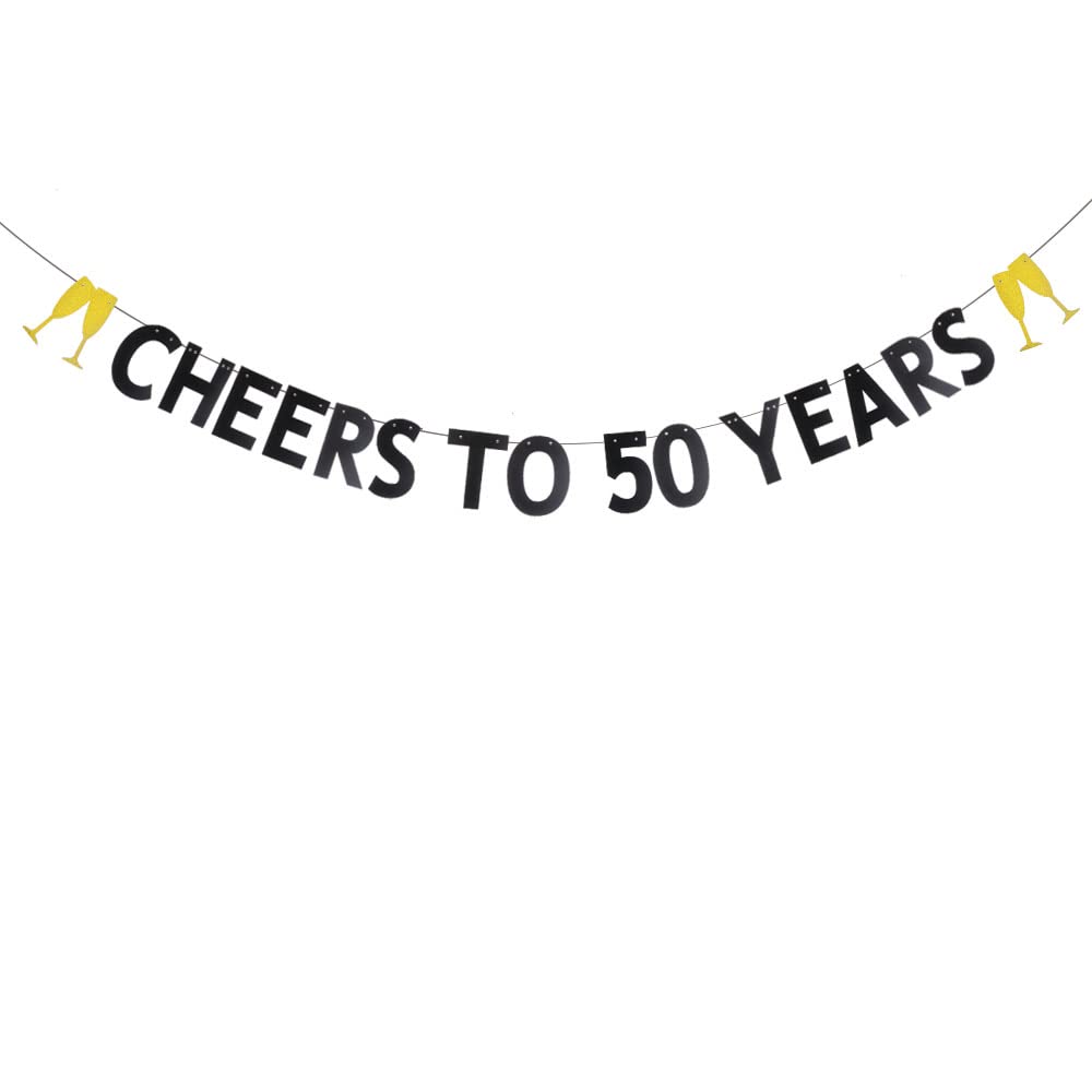 WEIANDBO Black Glitter Cheers to 50 Years Banner,Pre-Strung,50 Years Old 50th Birthday Party / 50th Wedding Anniversary Party Decorations Bunting Sign Backdrops Supplies,CHEERS TO 50 YEARS