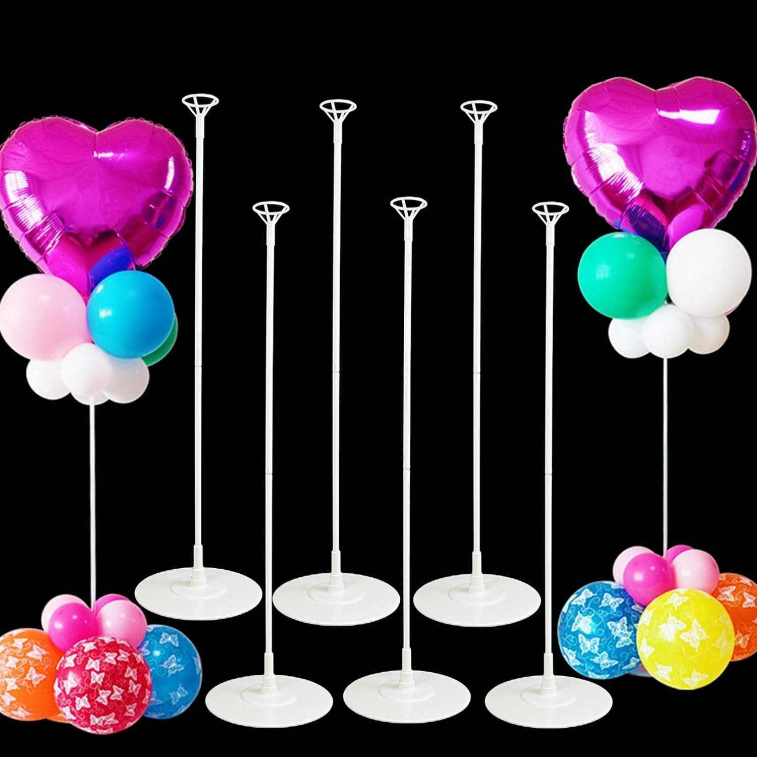 Dilcamrita Balloon Sticks Stands With Cups - 6 Sets 28" Tall Balloon Column Stands Kits with Base for Table Top / Floor Centerpiece Holder Sticks for Parties Decoration