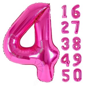 40 inch giant light pink number 4 balloon, helium mylar foil number balloons for birthday party, 4th birthday decorations for kids, anniversary party decorations supplies (light pink number 4)