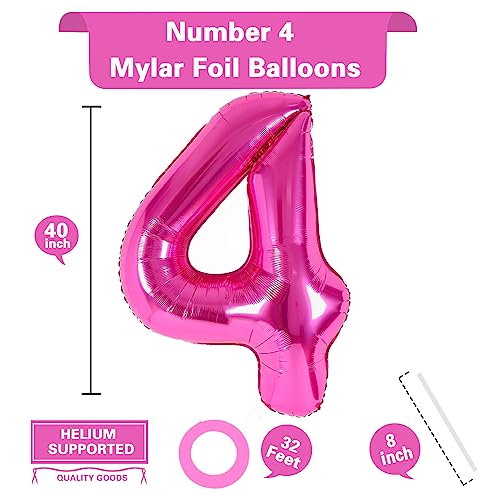 40 Inch Giant Light Pink Number 4 Balloon, Helium Mylar Foil Number Balloons for Birthday Party, 4th Birthday Decorations for Kids, Anniversary Party Decorations Supplies (Light Pink Number 4)