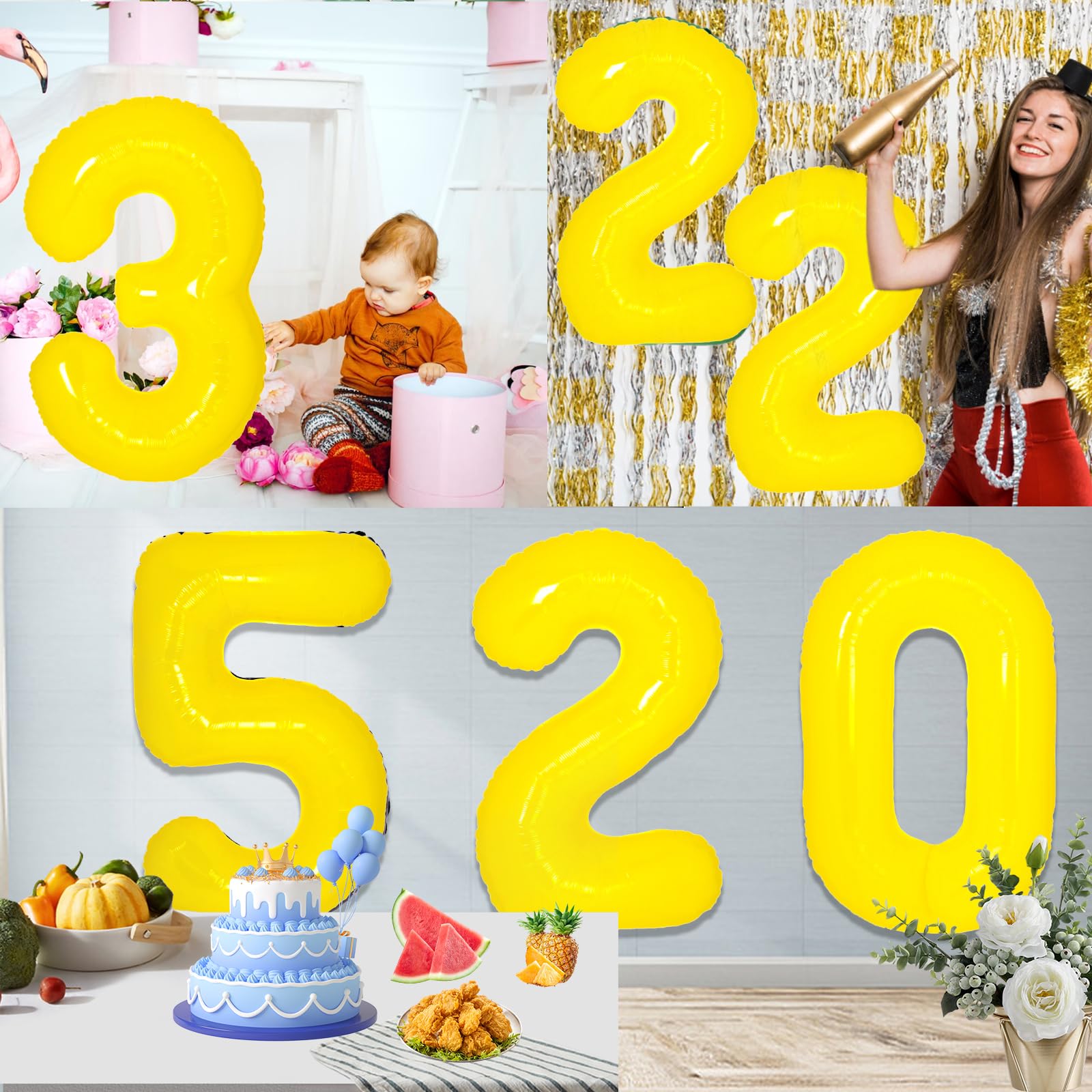 40 Inch Giant Yellow Number 2 Balloon, Helium Mylar Foil Number Balloons for Birthday Party, 2nd Birthday Decorations for Kids, Anniversary Party Decorations Supplies (Yellow Number 2)