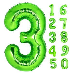 40 inch giant light green number 3 balloon, helium mylar foil number balloons for birthday party, 3rd birthday decorations for kids, anniversary party decorations supplies (light green number 3)