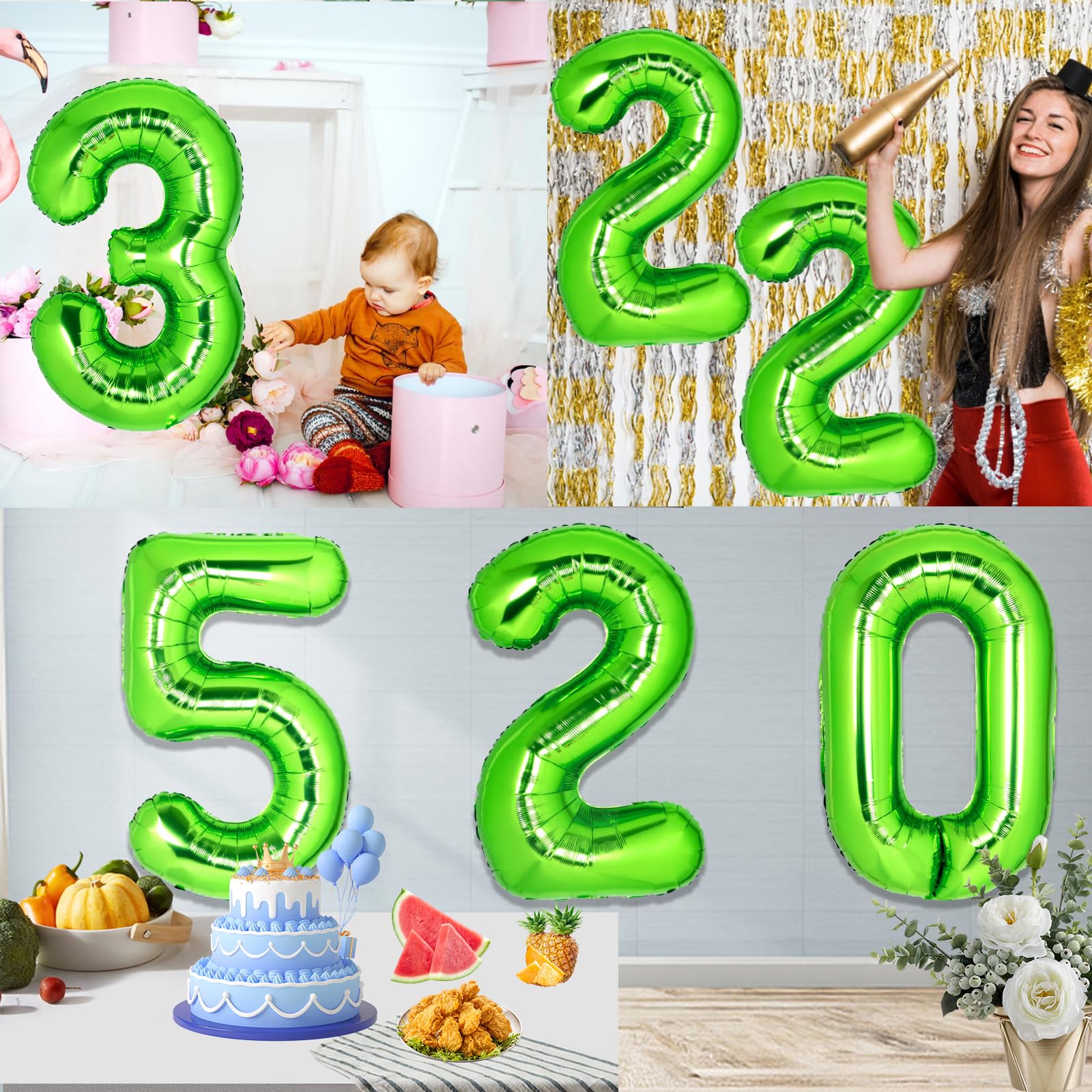 40 Inch Giant Light Green Number 3 Balloon, Helium Mylar Foil Number Balloons for Birthday Party, 3rd Birthday Decorations for Kids, Anniversary Party Decorations Supplies (Light Green Number 3)