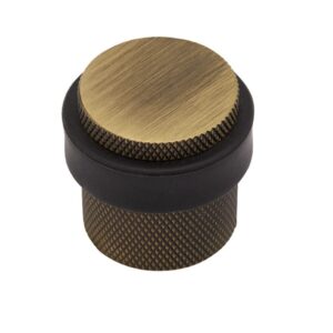 Metal Workz Hardware Modern Floor Mount Door Stop Solid Brass Knurled Textured Rubber Door Stopper (Satin Brass)