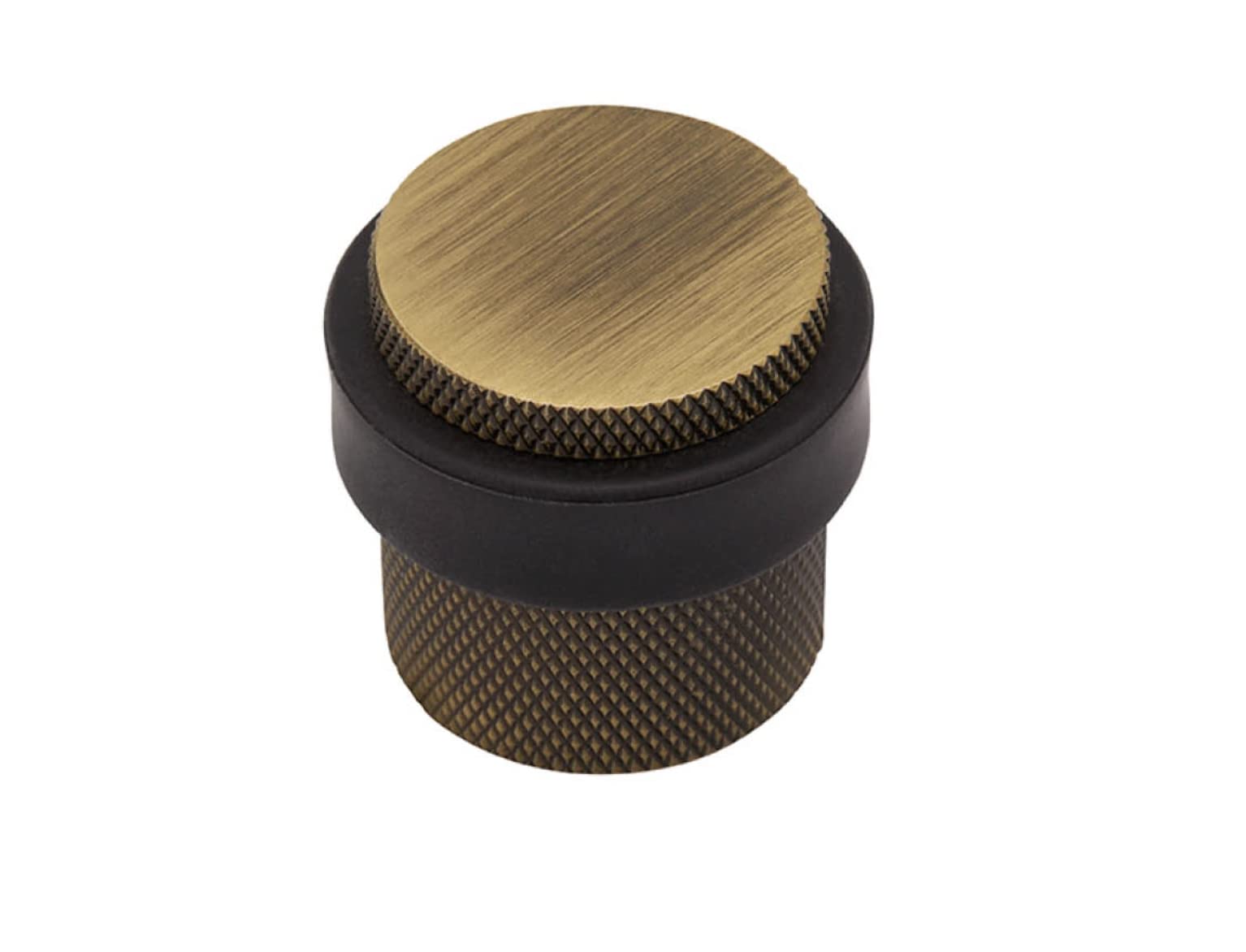 Metal Workz Hardware Modern Floor Mount Door Stop Solid Brass Knurled Textured Rubber Door Stopper (Satin Brass)