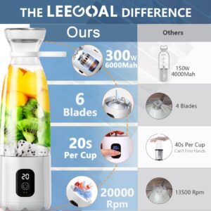 Leegoal Portable Blender, 300W Personal Blender for Shakes and Smoothies Ice Blender for Kitchen 6000mAh Cordless Travel Mini Blender Bravo 20oz Cup to go (White, 4th Gen|Basic Version)