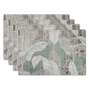palm leaves placemats for kitchen - banana leaf placemats set of 4 vintage plants linen table mat hawaii place mat decorative holiday indoor outdoor dinner decor 12 x 18 inch
