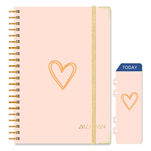 Knagsfa Planner 2023-2024, Jul.2023 - Jun.2024 Weekly Monthly Planner 6.5" x 8.5" with Page Tabs, Hardcover with Inner Pocket, Elastic Band, Thick Paper, Twin-Wire Binding, Bookmark, Pink Love Heart