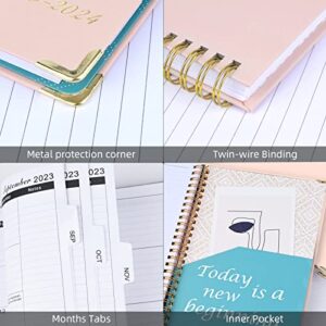 Knagsfa Planner 2023-2024, Jul.2023 - Jun.2024 Weekly Monthly Planner 6.5" x 8.5" with Page Tabs, Hardcover with Inner Pocket, Elastic Band, Thick Paper, Twin-Wire Binding, Bookmark, Pink Love Heart