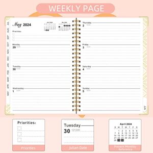 Knagsfa Planner 2023-2024, Jul.2023 - Jun.2024 Weekly Monthly Planner 6.5" x 8.5" with Page Tabs, Hardcover with Inner Pocket, Elastic Band, Thick Paper, Twin-Wire Binding, Bookmark, Pink Love Heart