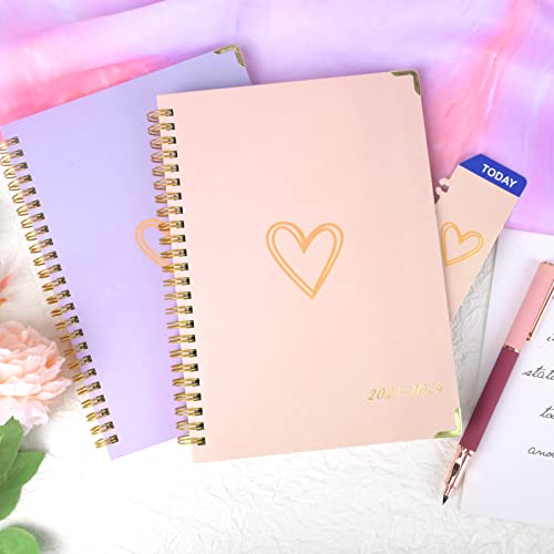 Knagsfa Planner 2023-2024, Jul.2023 - Jun.2024 Weekly Monthly Planner 6.5" x 8.5" with Page Tabs, Hardcover with Inner Pocket, Elastic Band, Thick Paper, Twin-Wire Binding, Bookmark, Pink Love Heart