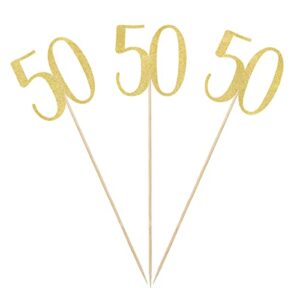 gold glitter 50th birthday centerpiece sticks, 12-pack number 50 table topper anniversary party decorations