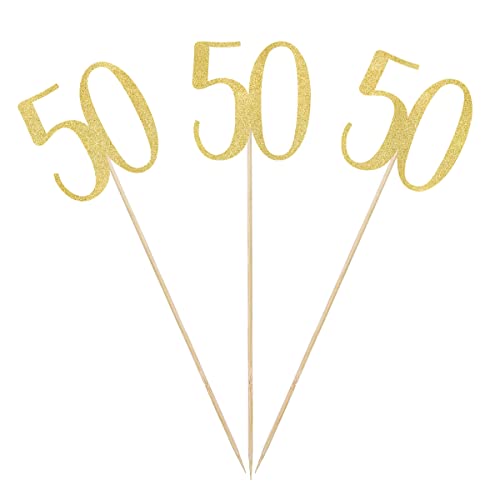 Gold Glitter 50th Birthday Centerpiece Sticks, 12-Pack Number 50 Table Topper Anniversary Party Decorations