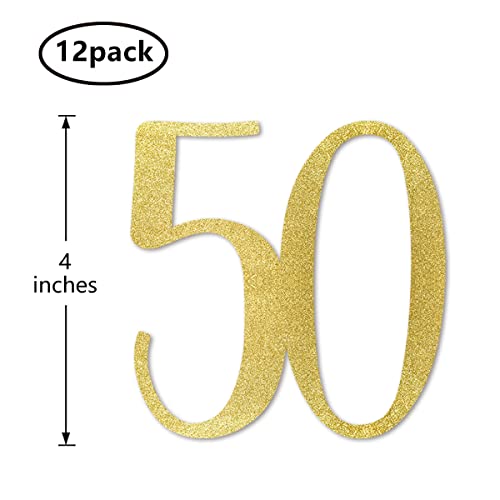 Gold Glitter 50th Birthday Centerpiece Sticks, 12-Pack Number 50 Table Topper Anniversary Party Decorations