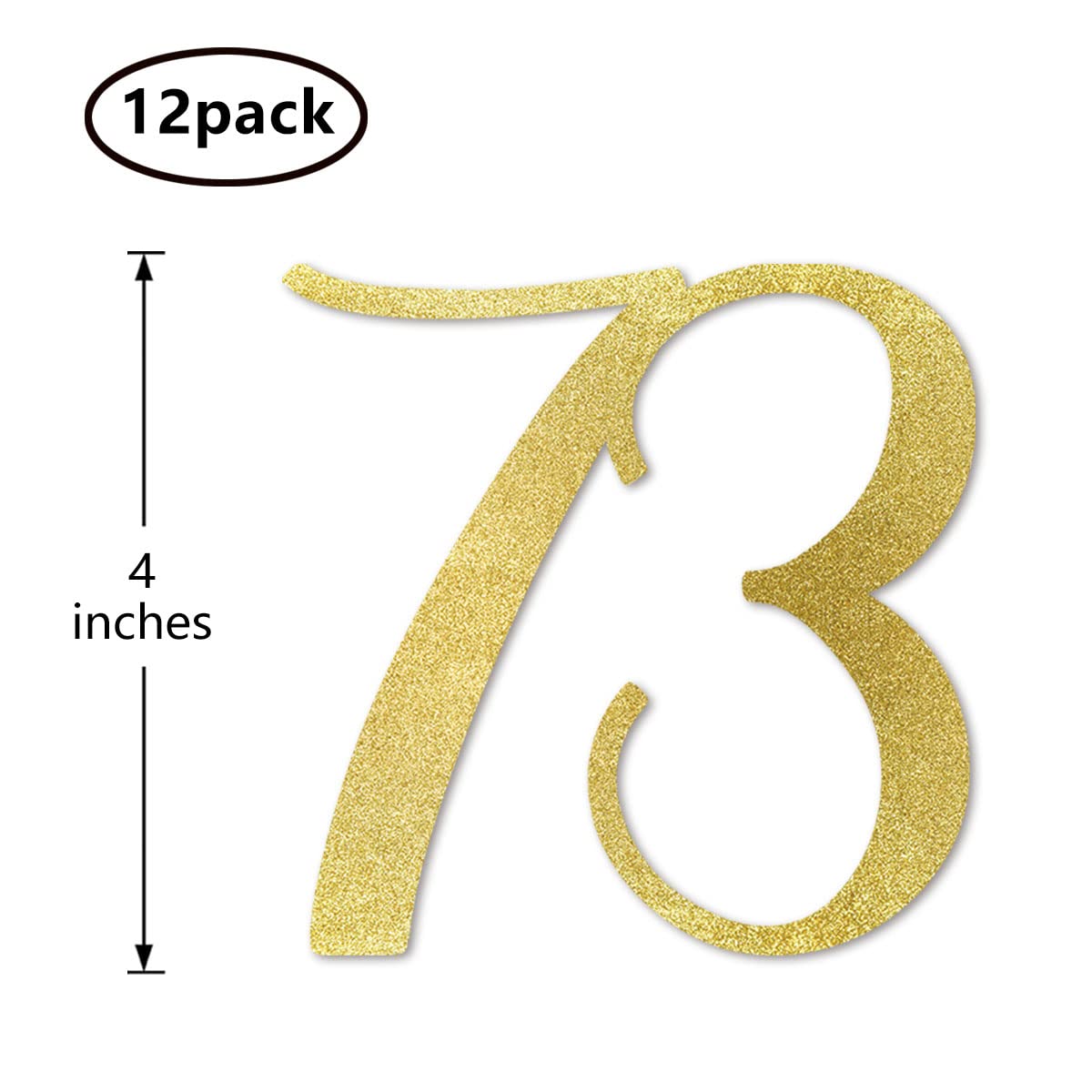 Gold Glitter 73rd Birthday Centerpiece Sticks, 12-Pack Number 73 Table Topper Anniversary Party Decorations