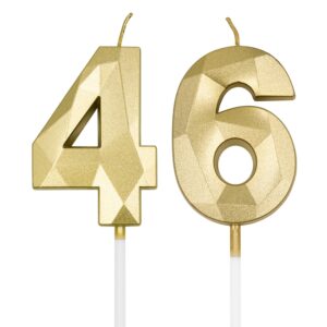 46th & 64th birthday candles for cake, gold number 46 64 3d diamond shaped candle birthday decorations party supplies for women or men
