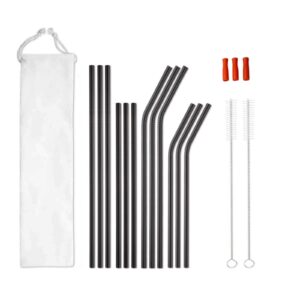eurysman stainless steel reusable straws - straws with case for 30 oz or 20 oz tumblers yeti cup - metal straws sustainable sipping on the go- gift 2 cleaning brushes and 3 silicone tips (black)