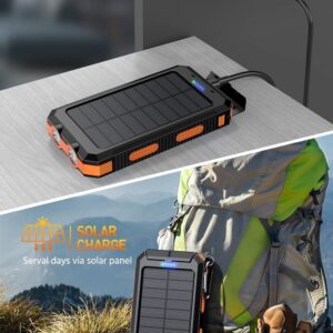 Mregb Power Bank,Solar Charger,36800mAh 5V3.1A QC 3.0 Dual 2 USB Port Built-in Powerful Flashlight IPX7 Waterproof Dustproof Shockproof(Deep Orange)