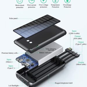 UYAYOHU Power-Bank-Solar-Portable-Charger - 40000mAh Power Bank Large Capacity Built in 3 Output and 1 Input Cables and Flashlight 5V3.1A Fast Charger Compatible with All Smart Phones and Devices