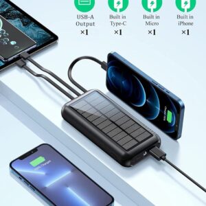 UYAYOHU Power-Bank-Solar-Portable-Charger - 40000mAh Power Bank Large Capacity Built in 3 Output and 1 Input Cables and Flashlight 5V3.1A Fast Charger Compatible with All Smart Phones and Devices