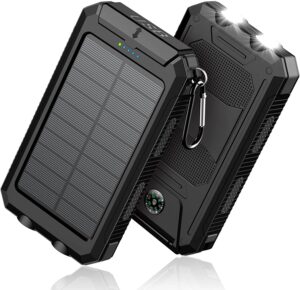 feeke solar-charger-power-bank - 36800mah portable charger,qc3.0 fast charger dual usb port built-in led flashlight and compass for all cell phone and electronic devices(deep black)