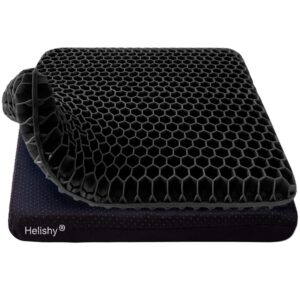 gel seat cushion for long sitting, double thick egg seat cushion with non-slip cover, breathable honeycomb home office chair pads wheelchair cushion for relieving back pain & sciatica pain (black)