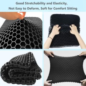 Gel Seat Cushion for Long Sitting, Double Thick Egg Seat Cushion with Non-Slip Cover, Breathable Honeycomb Home Office Chair Pads Wheelchair Cushion for Relieving Back Pain & Sciatica Pain (Black)
