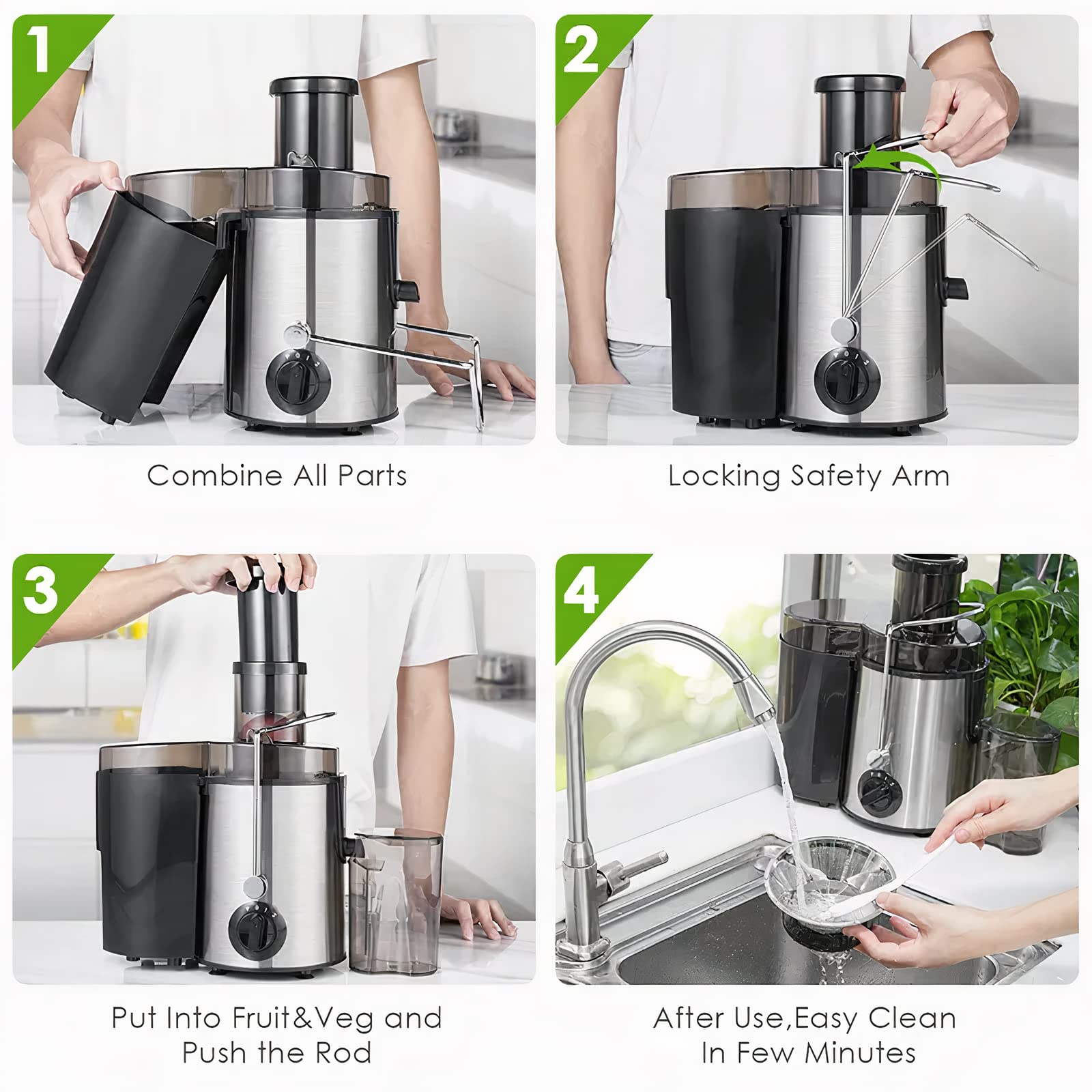 Juicer Machine, 800W Juicer with 3.0" Large Mouth for Whole Fruits and Vegetables, Juice Extractor with 3 Speeds, Easy to Use/Clean,Anti-Drip