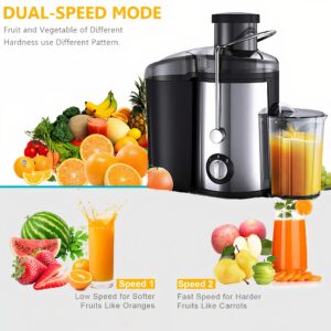 Juicer Machine, 800W Juicer with 3.0" Large Mouth for Whole Fruits and Vegetables, Juice Extractor with 3 Speeds, Easy to Use/Clean,Anti-Drip