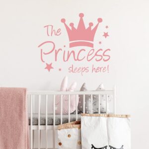 princess crown wall stickers, the princess sleeps here wall decals for girls room little girls bedroom nursery playroom daycare classroom parties decoration