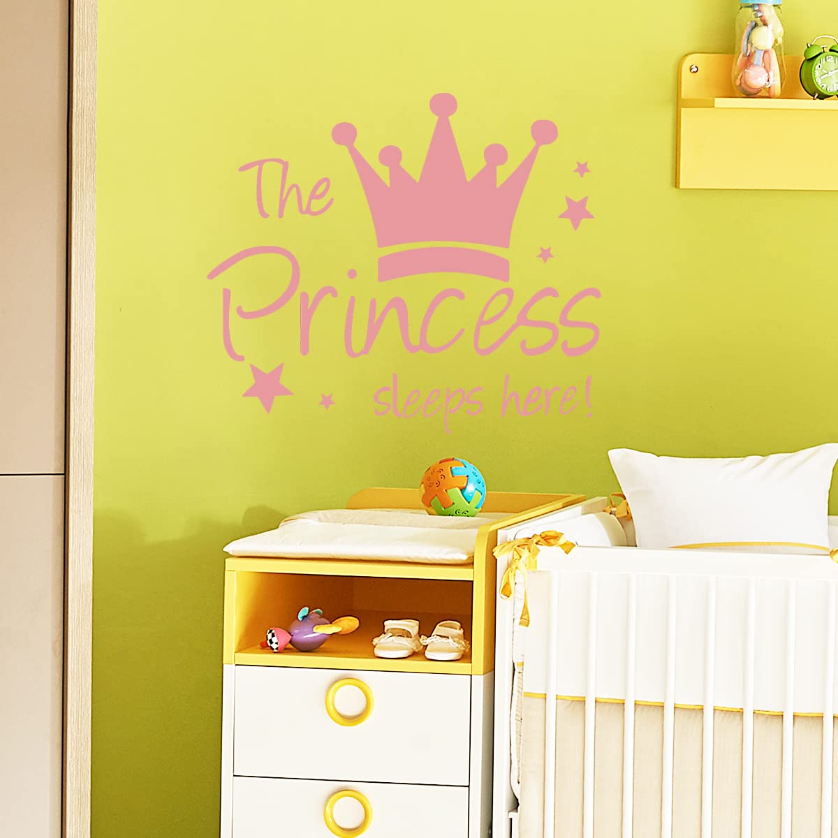 Princess Crown Wall Stickers, The Princess Sleeps Here Wall Decals for Girls Room Little Girls Bedroom Nursery Playroom Daycare Classroom Parties Decoration