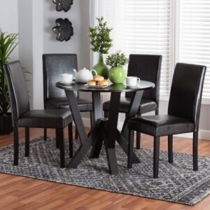 modern brown leather and wood 5-piece dining set upholstered