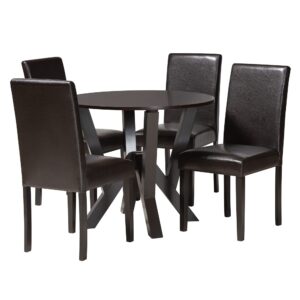 Modern Brown Leather and Wood 5-Piece Dining Set Upholstered