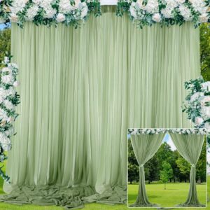 bbto 2 panels sage green curtains for parties wedding green backdrop curtains polyester wrinkle free window curtains for ceremony birthday bridal shower graduation decorations 5ft x 10ft
