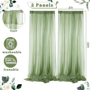 BBTO 2 Panels Sage Green Curtains for Parties Wedding Green Backdrop Curtains Polyester Wrinkle Free Window Curtains for Ceremony Birthday Bridal Shower Graduation Decorations 5ft x 10ft