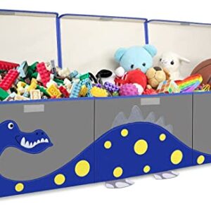 ASKETAM Kid Large Dinosaur Toy Box for Boy and Girl Cute Toddler Toy Storage Bin with Lid Baby Toy Chest Room Decor Organizer Basket (Blue)