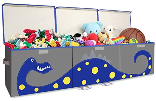 ASKETAM Kid Large Dinosaur Toy Box for Boy and Girl Cute Toddler Toy Storage Bin with Lid Baby Toy Chest Room Decor Organizer Basket (Blue)