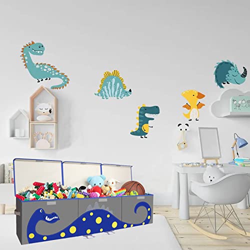 ASKETAM Kid Large Dinosaur Toy Box for Boy and Girl Cute Toddler Toy Storage Bin with Lid Baby Toy Chest Room Decor Organizer Basket (Blue)