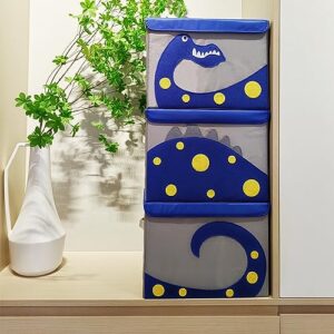 ASKETAM Kid Large Dinosaur Toy Box for Boy and Girl Cute Toddler Toy Storage Bin with Lid Baby Toy Chest Room Decor Organizer Basket (Blue)