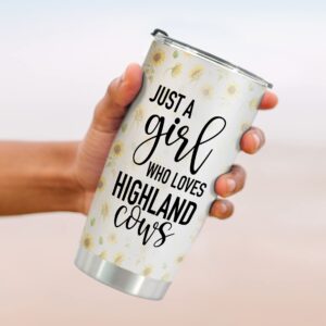 HOMISBES Highland Cow Gifts for Women - Scottish Highland Cow Coffee Travel Mug - Just A Girl Who Loves Highland Cows Cups Decor - Stainless Steel Tumbler 20oz With Lid And Straw