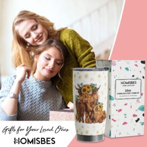 HOMISBES Highland Cow Gifts for Women - Scottish Highland Cow Coffee Travel Mug - Just A Girl Who Loves Highland Cows Cups Decor - Stainless Steel Tumbler 20oz With Lid And Straw