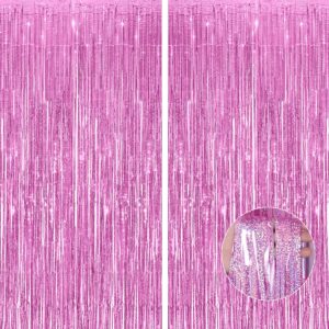 pink thicken glittering tinsel foil fringe curtain party decorations 3.2x8.2ft - 2 pack, photo backdrop for birthday bachelorette bridal shower baby shower graduation party, party streams décor