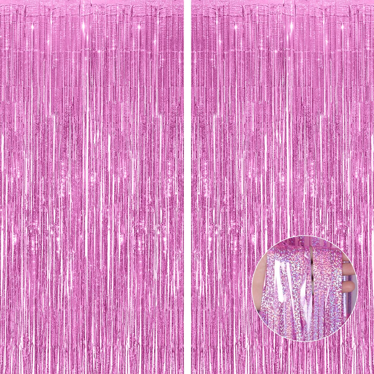 Pink Thicken Glittering Tinsel Foil Fringe Curtain Party Decorations 3.2x8.2ft - 2 Pack, Photo Backdrop for Birthday Bachelorette Bridal Shower Baby Shower Graduation Party, Party Streams Décor