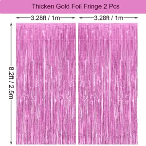 Pink Thicken Glittering Tinsel Foil Fringe Curtain Party Decorations 3.2x8.2ft - 2 Pack, Photo Backdrop for Birthday Bachelorette Bridal Shower Baby Shower Graduation Party, Party Streams Décor