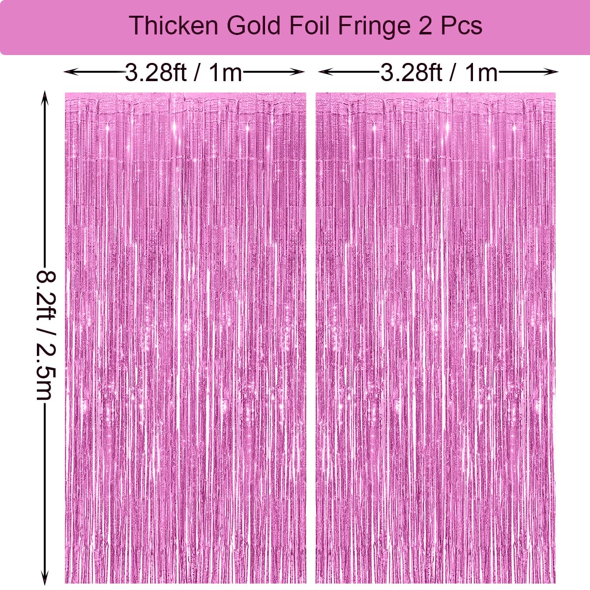 Pink Thicken Glittering Tinsel Foil Fringe Curtain Party Decorations 3.2x8.2ft - 2 Pack, Photo Backdrop for Birthday Bachelorette Bridal Shower Baby Shower Graduation Party, Party Streams Décor