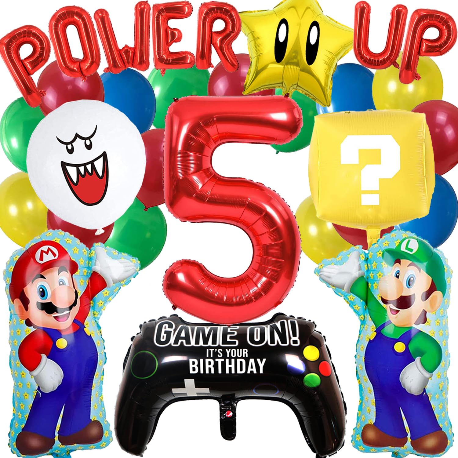 37 PCS Video Game Birthday Balloons Video Game Brothers Theme Birthday Decoration Vedio Game Birthday Balloons with POWER UP Letter Balloons for Video Game 5th Birthday Party Supplies